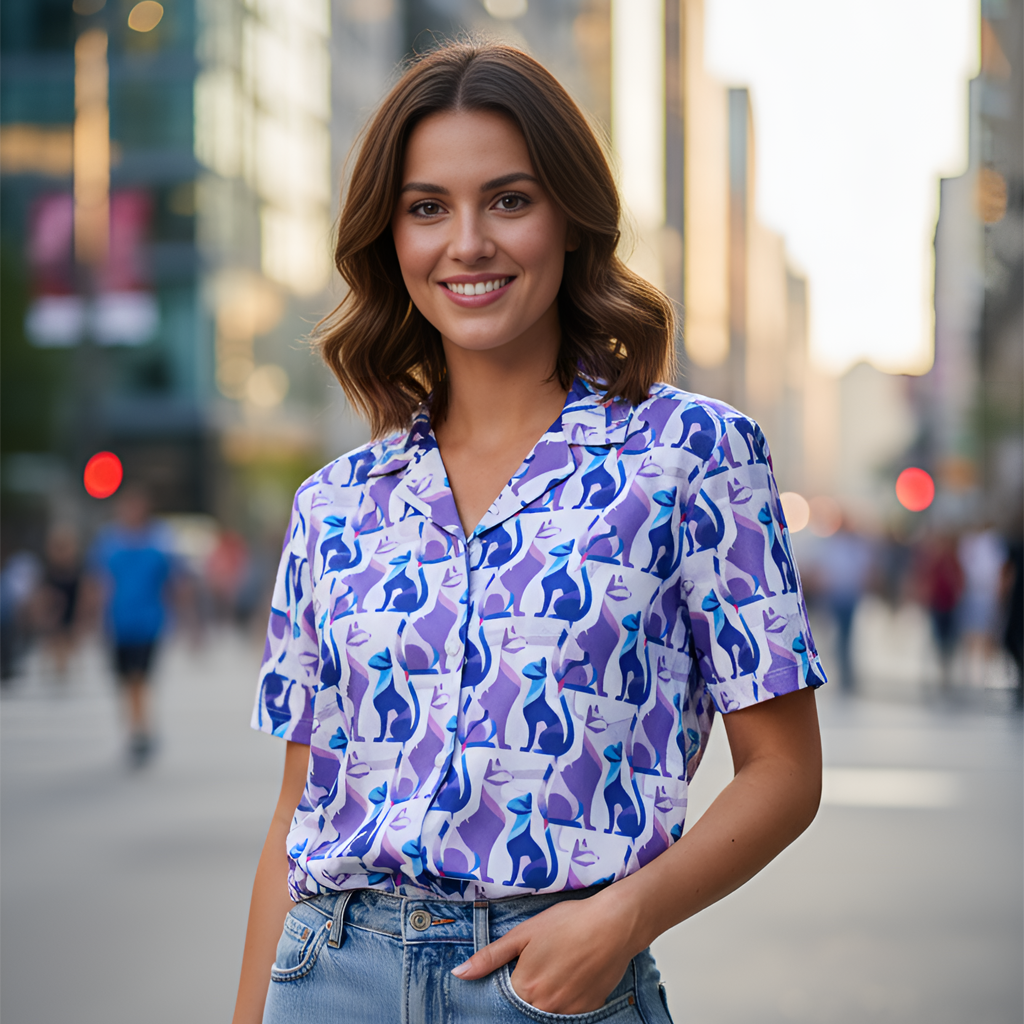 Purple Cat Women's Cuban Collar Shirt