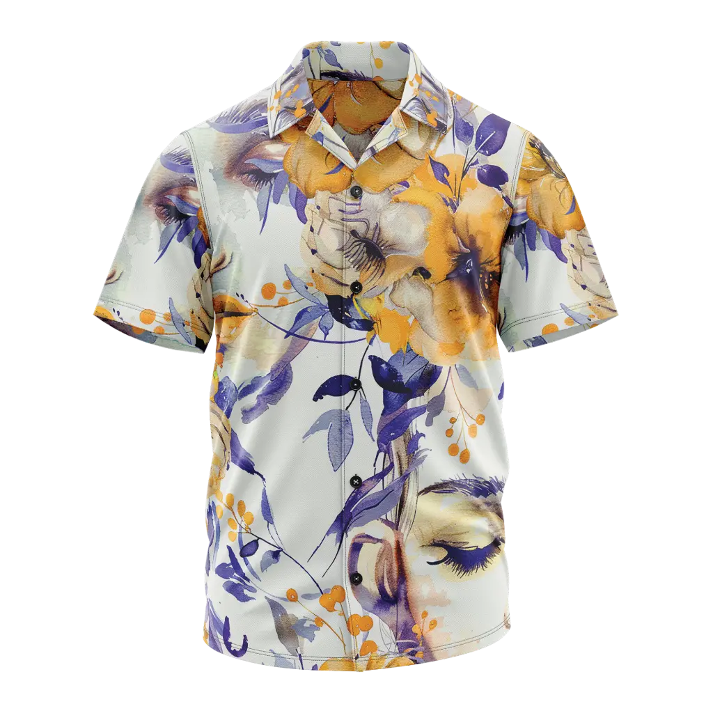 Golden Floral Cuban Collar Shirt (S)
