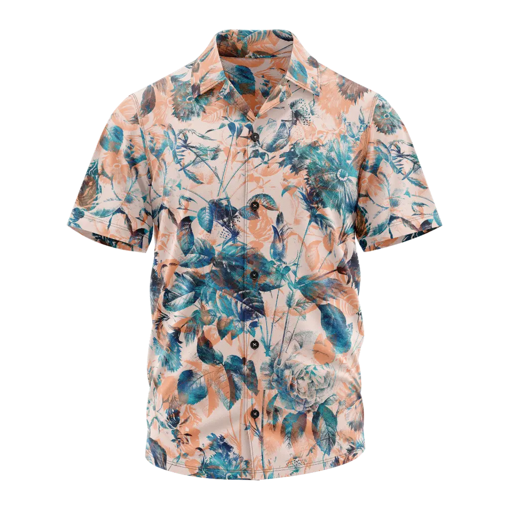 Coral Leaf Women's Cuban Collar Shirt (S)