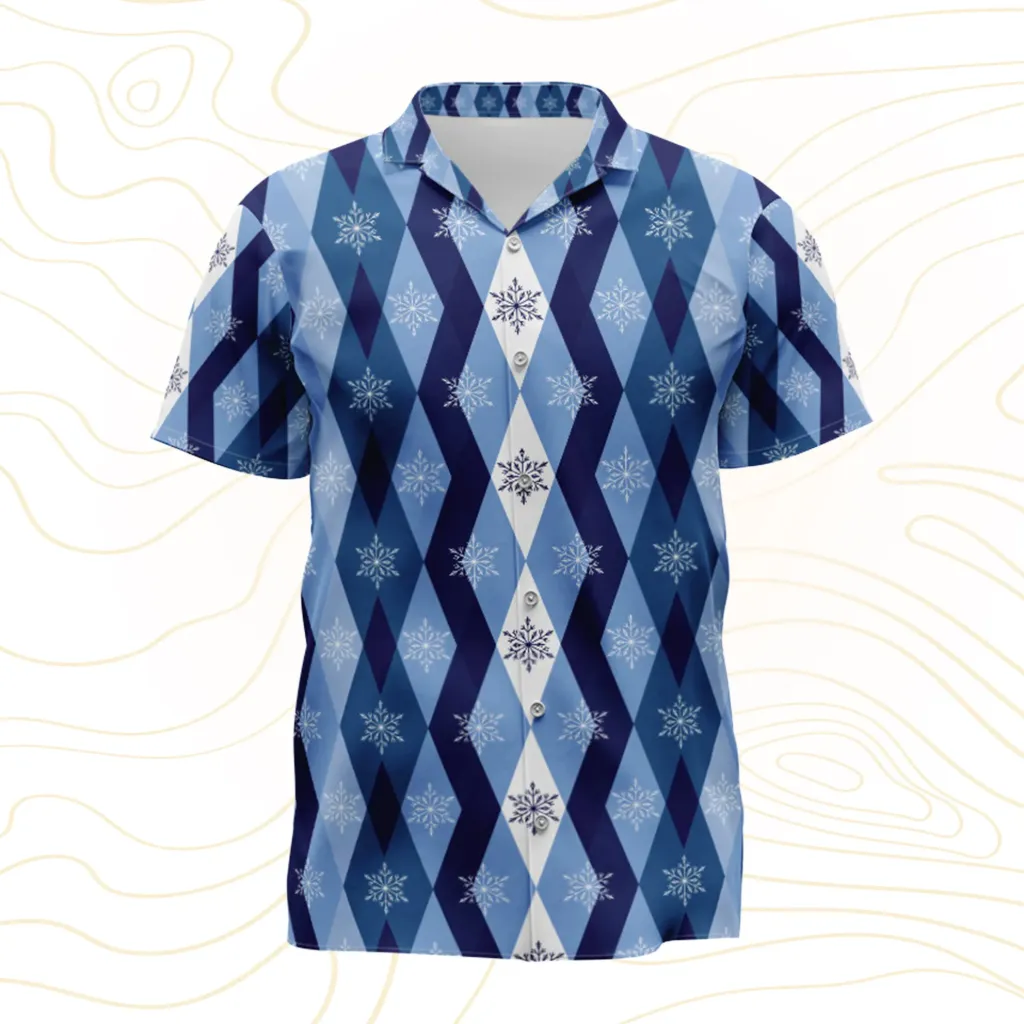 Snowflake Blue Cuban Collar Shirt