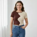 Mocha Wave Colorblock Ribbed Crop Top