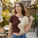 Mocha Wave Colorblock Ribbed Crop Top
