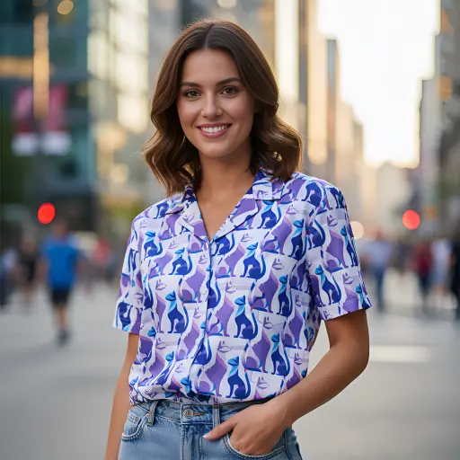 Purple Cat Women's Cuban Collar Shirt